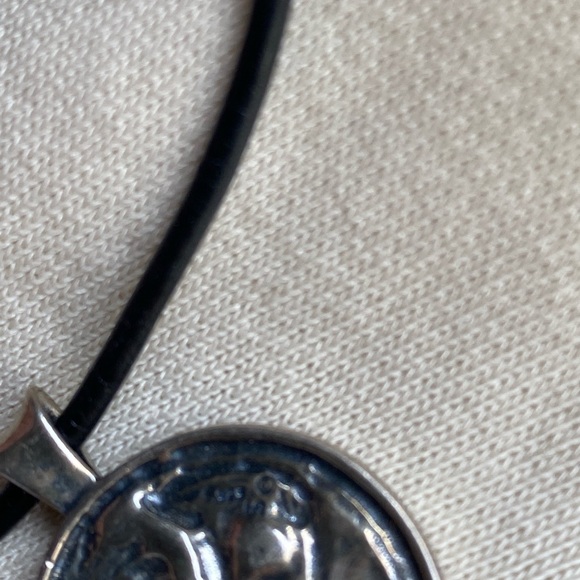 Men 925 SS double sided men’s medallion necklace on a black leather cord